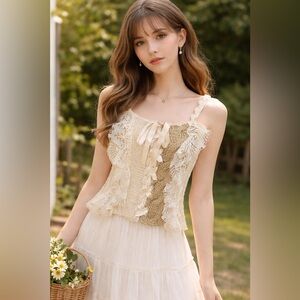 Anna Molinari Lace Trimmed Cream Knit Top